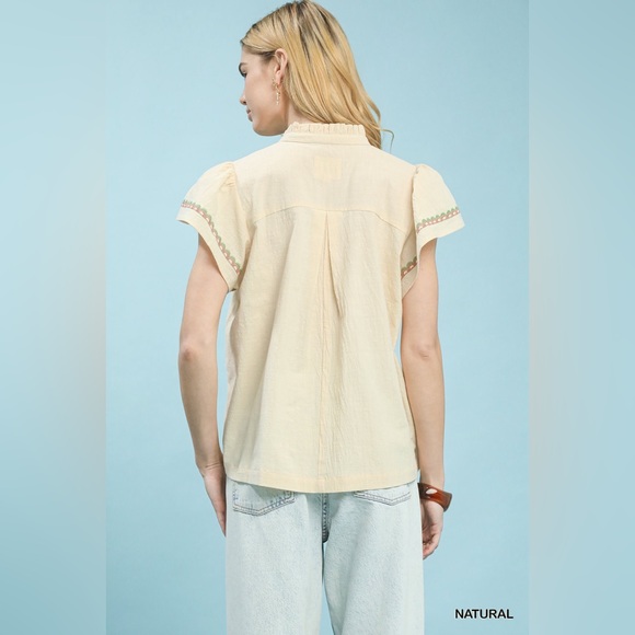Umgee Embroidered Flutter Sleeve Blouse - Picture 3 of 6